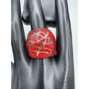 Copper-Red Glitter Metallic Lamp Work Glass Ring Domed Murano-Style Size 7.5